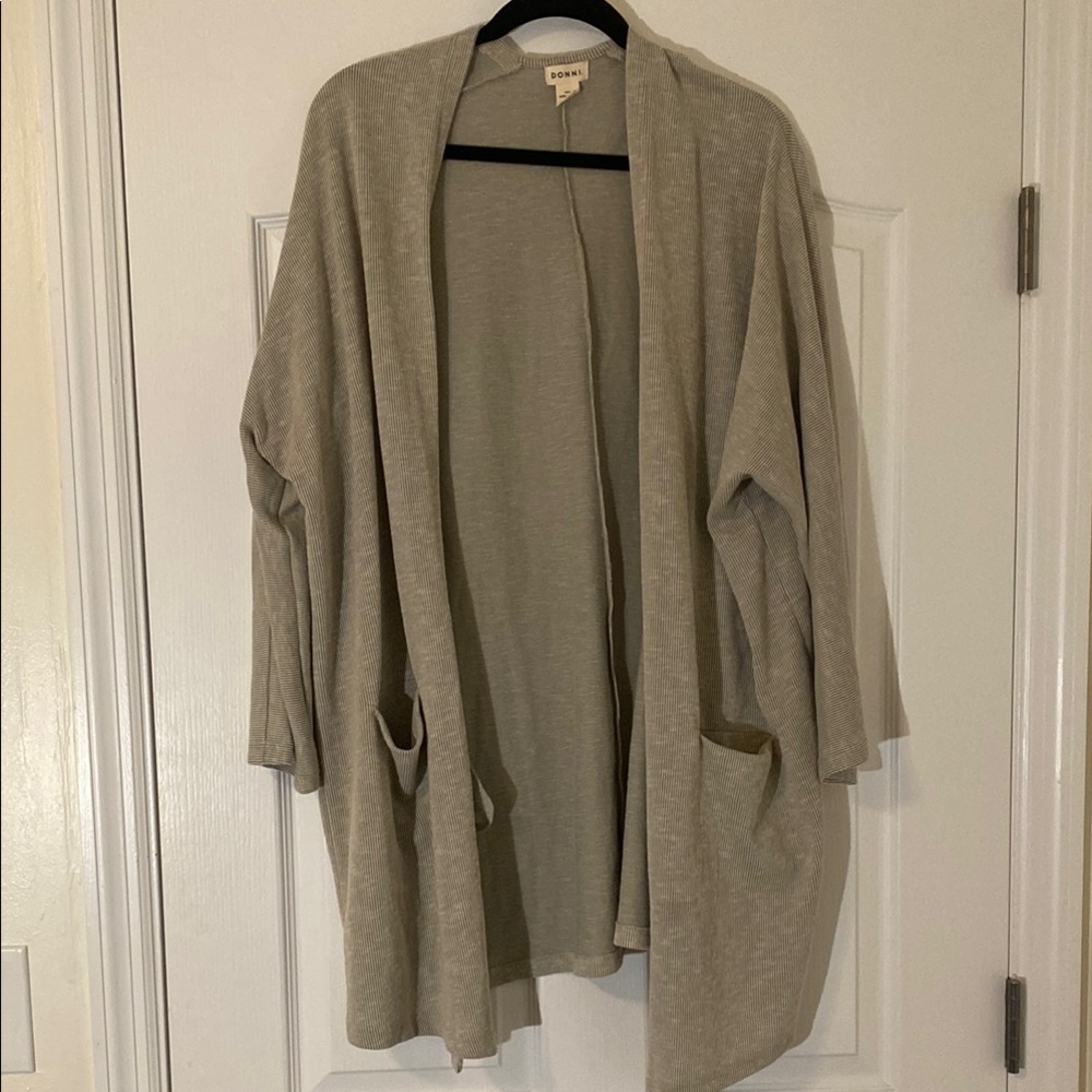 DONNI Open Front Longline Cardigan One Size Textured Ribbed Anthropology